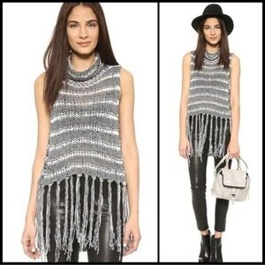 Free People Folksong open knit crochet stripped gray Sleeveless Sweater runs big
